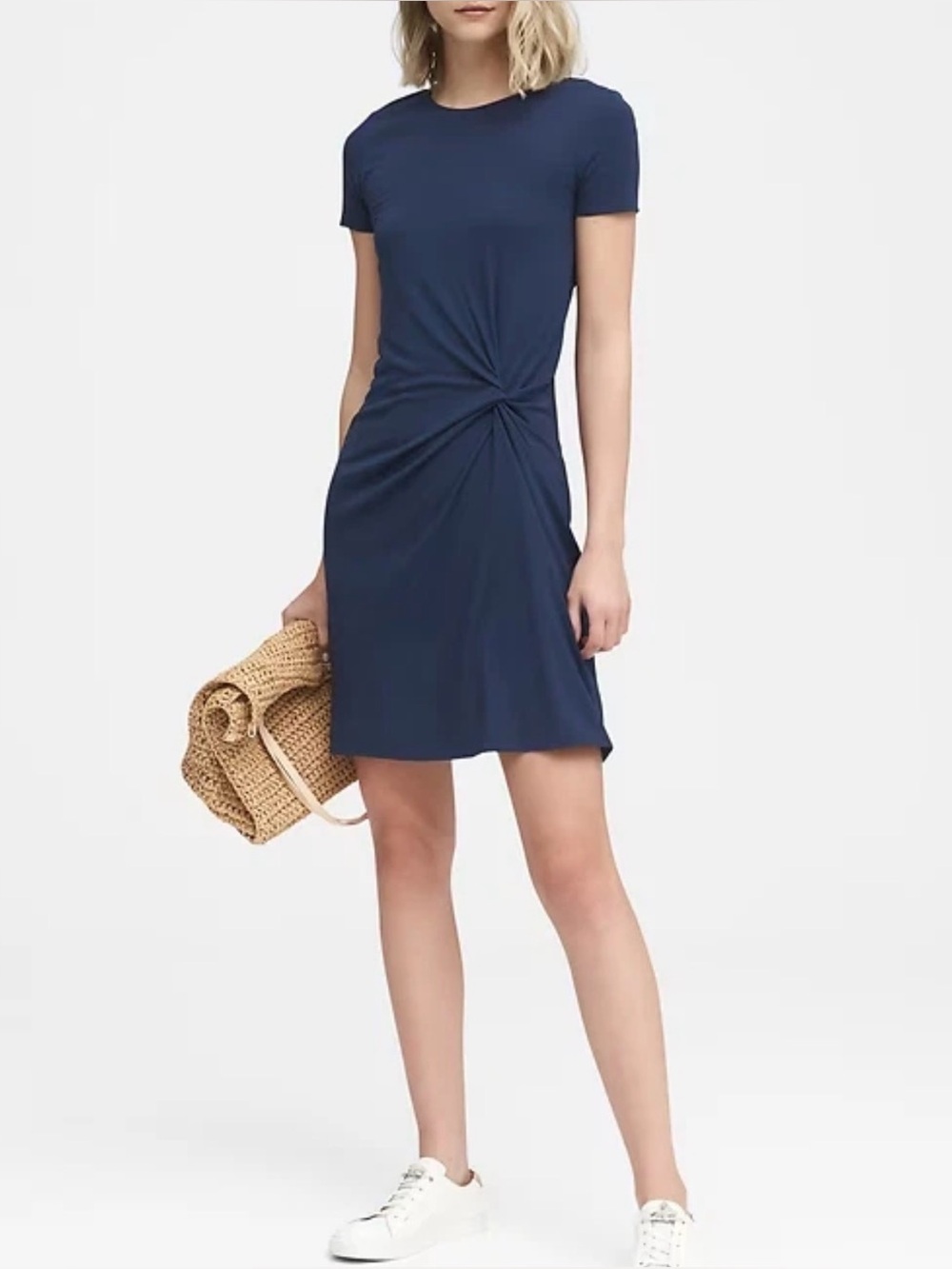 Banana Republic Navy Blue Twist-Front Short Sleeve Dress